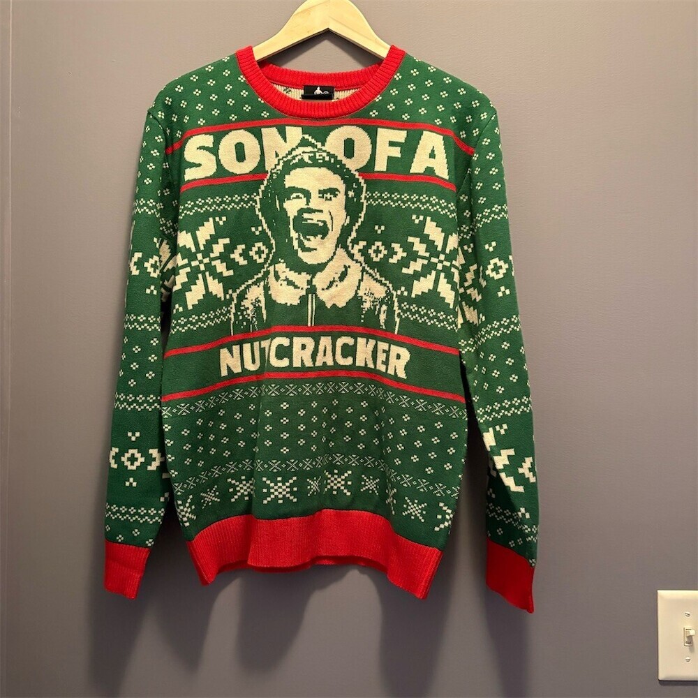 Elf Movie Son of a Nutcracker Ugly Christmas Sweater Men's L Green Red